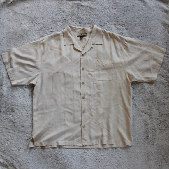 100% Silk - Tommy Bahama Camp Shirt - Cream - Picture 3 of 11